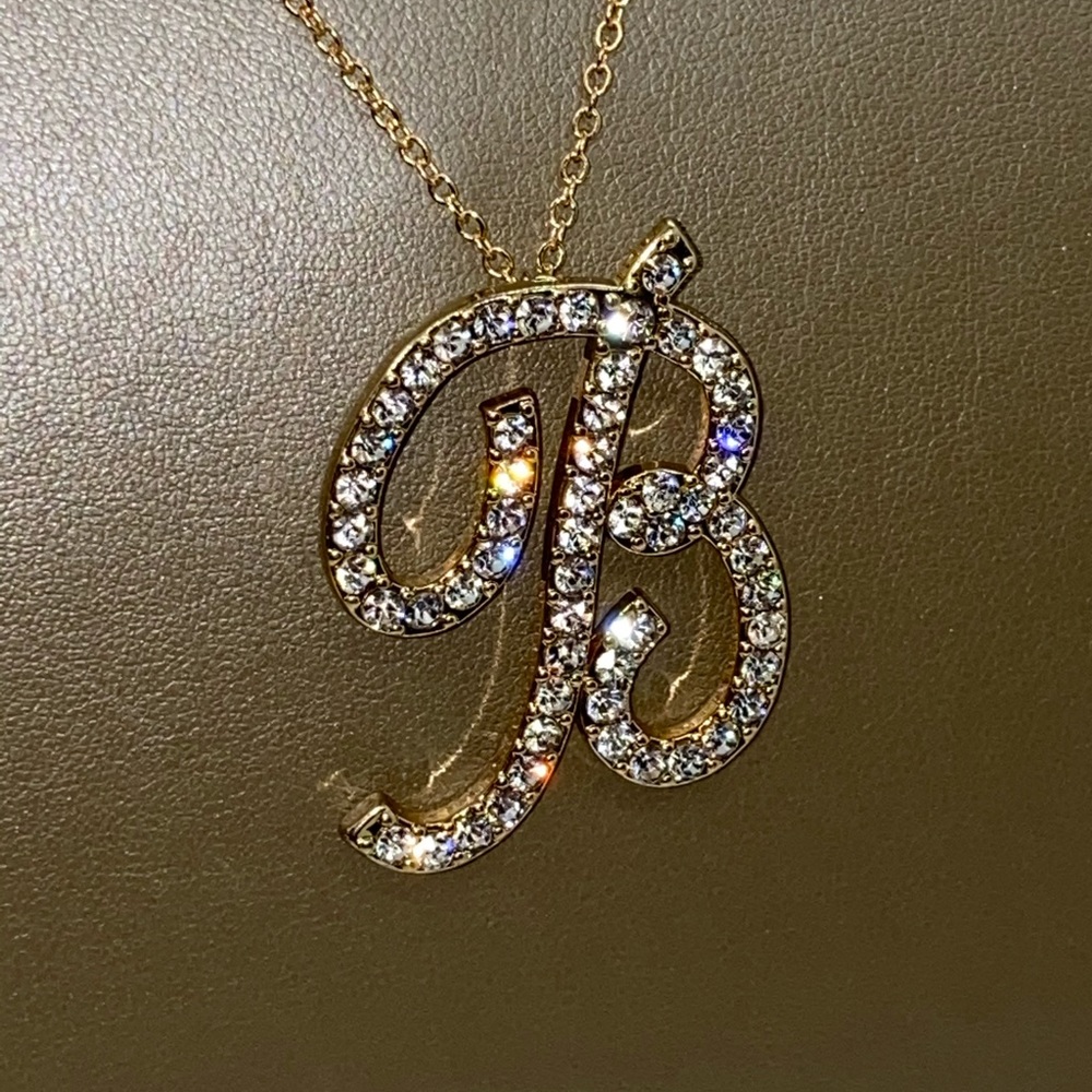 Monogram Gold B Pendant with clear Crystals